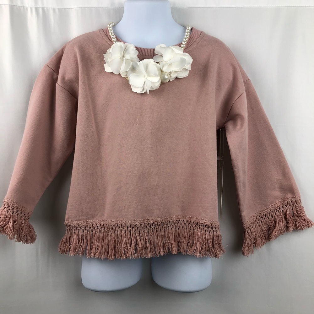 MaeLi Rose Girls Mauve Fringe Top with necklace